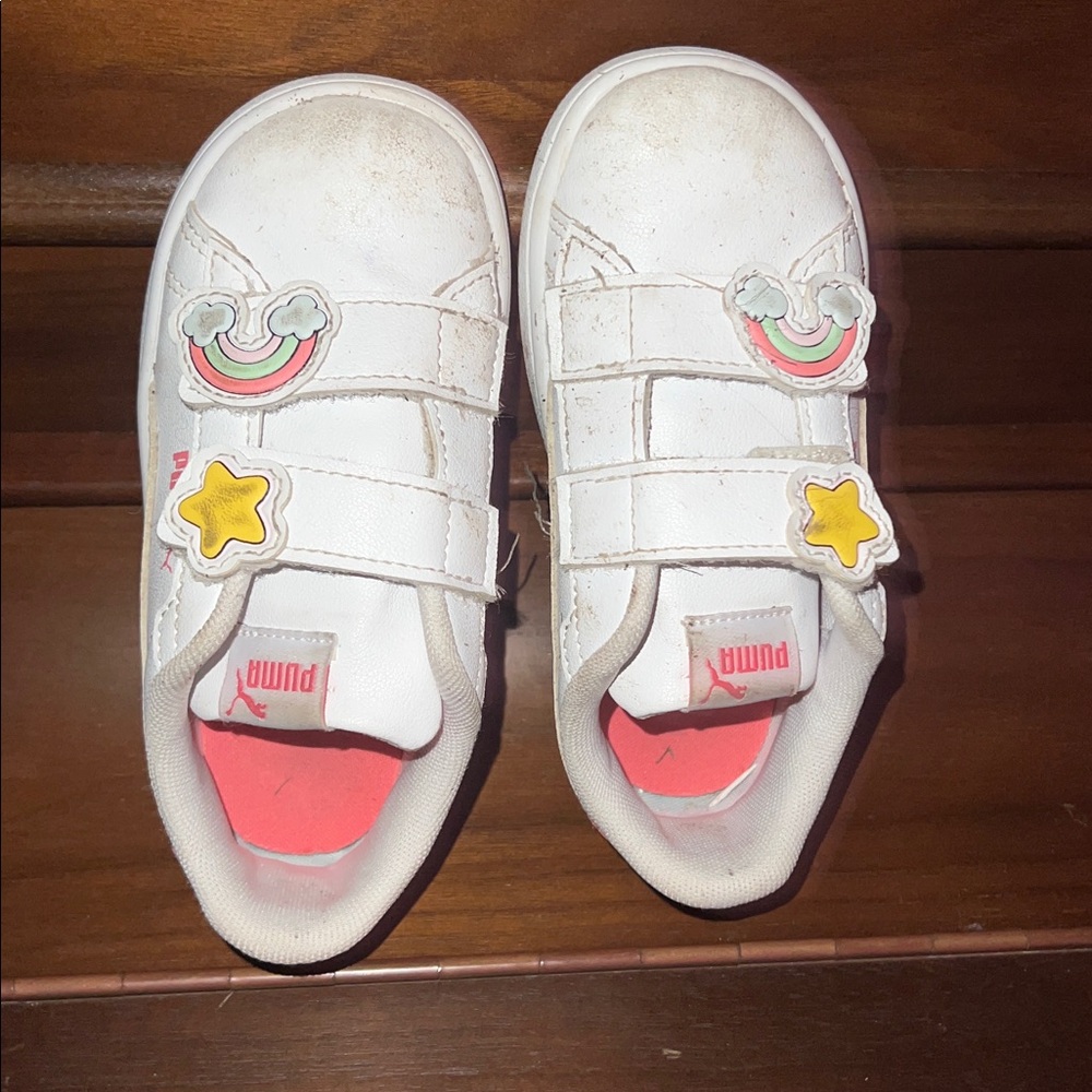 Puma White Kids Sneakers with Rainbow and Star Accents